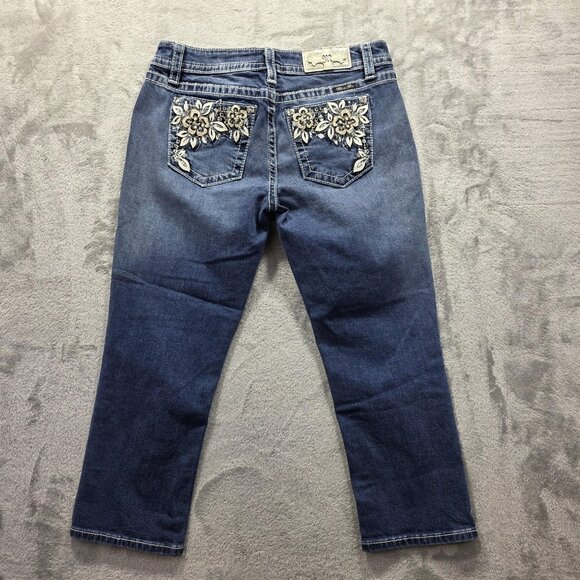 Miss Me Capri Jeans Womens 30 Blue Embroidered Floral Sequin Pockets M3315P - Picture 1 of 11